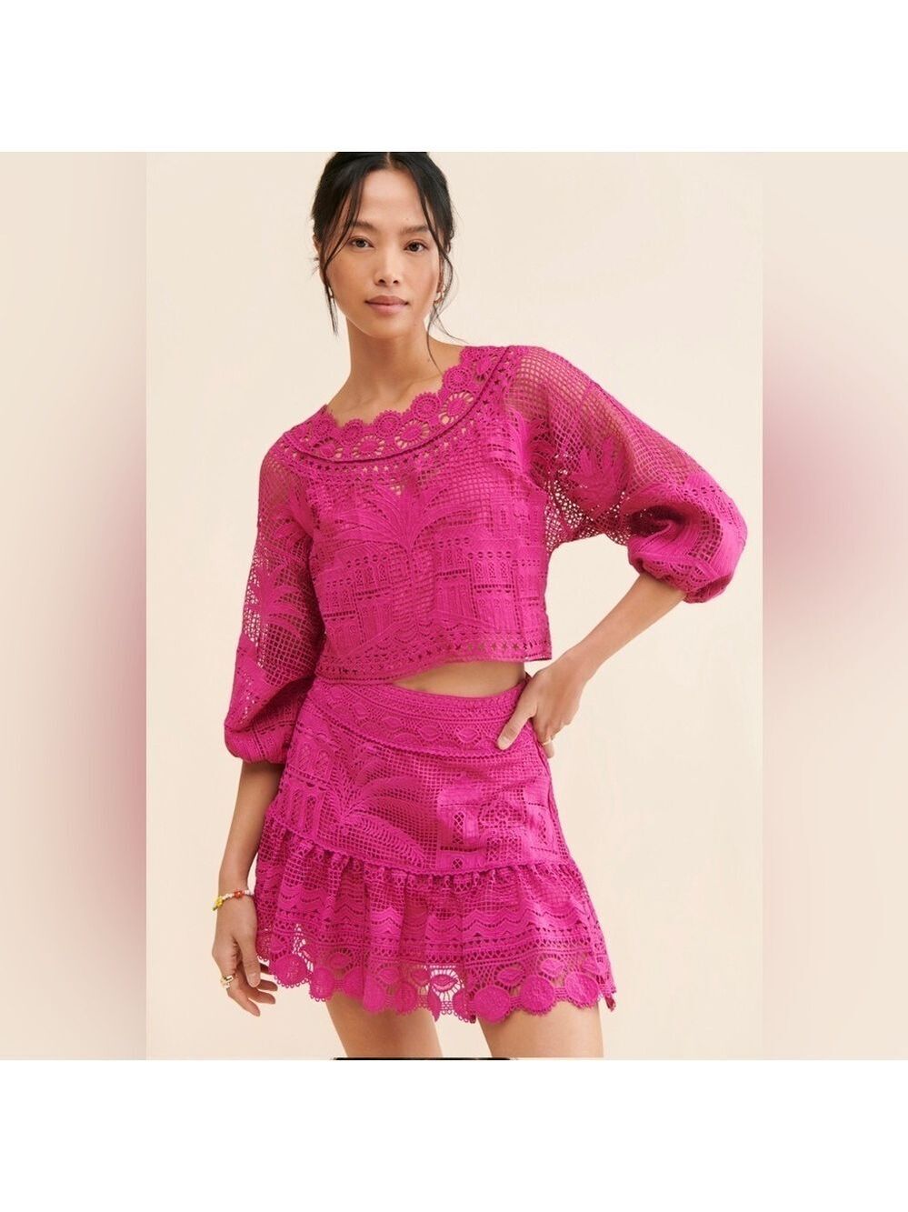 NWT FARM Rio Luz Guipure Crop Top